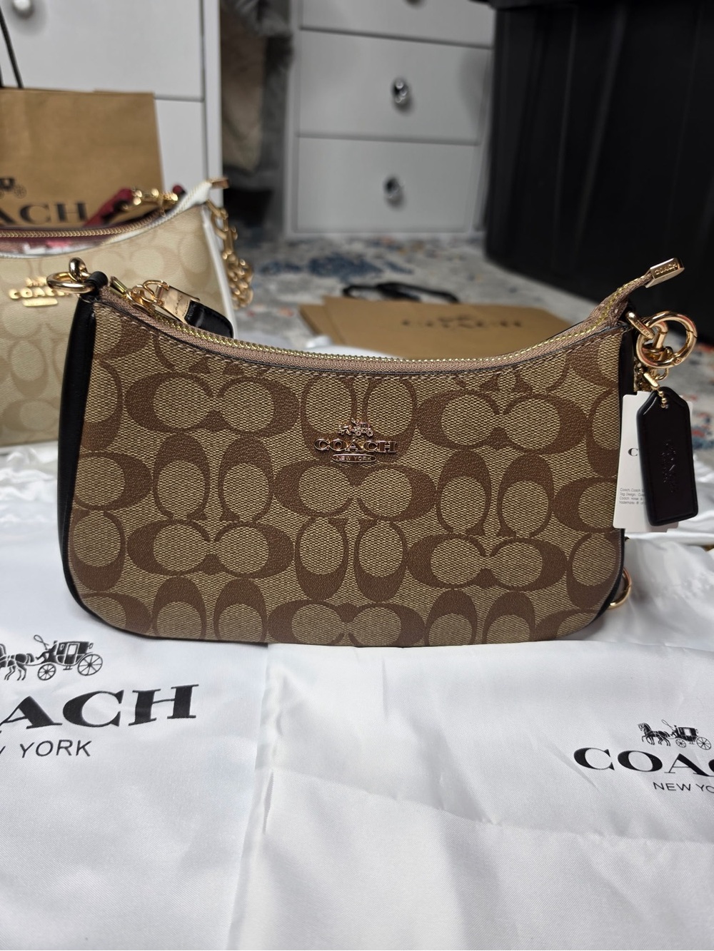 Coach Pink Signature Print Crossbody Bag with Gold Hardware - Picture 2 of 5